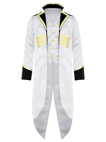 LiiYii Kind Junge Mädchen Mantel Jacke Frack Mittelalterliches Kostüm Steampunk Gothic Kostüm Party Karneval Halloween Weiß 134-140 von LiiYii