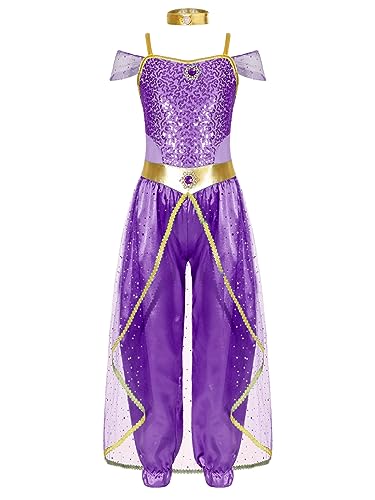 LiiYii Kind Mädchen Prinzessin Arabisch Indisch Orientalisch Kostüm Bauchtanz Halloween Cosplay Karneval Party Teenager Lila 170 von LiiYii