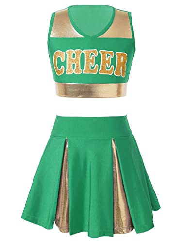 LiiYii Kinder Rollenspiel Mädchen Cheerleading Kostüme Ärmellos Karneval Halloween Performance Kostüme Grün 110-116 LiiYii Kinder Rollenspiel Mädchen Cheerleading Kostüme Ärmellos Karneval Halloween Performance Kostüme Grün 110-116 von LiiYii