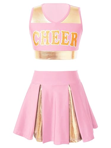 LiiYii Kinder Rollenspiel Mädchen Cheerleading Kostüme Ärmellos Karneval Halloween Performance Kostüme Hellrosa 170-176 von LiiYii