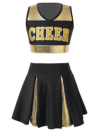 LiiYii Kinder Rollenspiel Mädchen Cheerleading Kostüme Ärmellos Karneval Halloween Performance Kostüme Schwarz 158-164 von LiiYii