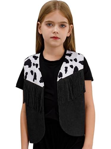 LiiYii Kostüm Cowgirl Süße Bambina Westen Cowboy Westen Ärmellos Cardigan Mit Kuhdruck Jacke Mit Fransen Indianer Western Kostüm Schwarz 158-164 LiiYii Kostüm Cowgirl Süße Bambina Westen Cowboy Westen Ärmellos Cardigan Mit Kuhdruck Jacke Mit Fransen Indianer Western Kostüm Schwarz 158-164 von LiiYii