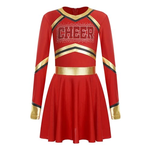LiiYii Mädchen Kinder Kostüm Uniform Pom Pom Girl Verkleidung Karneval Halloween Tanzparty Kleid Jahre Rot 146-152 von LiiYii