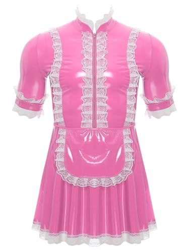 LiiYii Männer Hausmädchen Kostüm Lingerie Outfits Für Verkleidung Als Dienstmädchen Oder Kellnerin Leder Partykleid Minikleid Clubwear Nightwear Rosa 4XL LiiYii Männer Hausmädchen Kostüm Lingerie Outfits Für Verkleidung Als Dienstmädchen Oder Kellnerin Leder Partykleid Minikleid Clubwear Nightwear Rosa 4XL von LiiYii