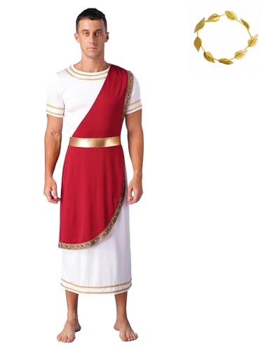 LiiYii Männer Kostüm Römischer Kaiser Verkleidung Cäsar Kostüm Cäsar Tunika Halloween Karneval Cosplay Sxl Burgund 3XL von LiiYii