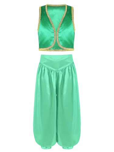 LiiYii Orientalisches Tanzensemble Für Kinder Jungen Kostüm Arabischer Prinz Cosplay Karneval Halloween Jahre Grün 122-128 von LiiYii