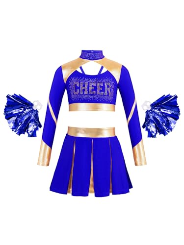LiiYii Uniform Für Kinder Crop Top Mit Strass Mini Rock Mit Falten Und Pompons Cheerleading Kostüm Für High School Musical Thema Blau 158-164 LiiYii Uniform Für Kinder Crop Top Mit Strass Mini Rock Mit Falten Und Pompons Cheerleading Kostüm Für High School Musical Thema Blau 158-164 von LiiYii