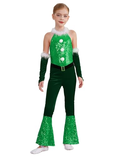 LiiYii Weihnachtsmann Kostüm Für Mädchen Ganzkörper Gymnastikanzug Jumpsuit Aus Samt Leotard Hosen Mit Glockenboden Karnevalskostüm Neujahr Grün 146-152 LiiYii Weihnachtsmann Kostüm Für Mädchen Ganzkörper Gymnastikanzug Jumpsuit Aus Samt Leotard Hosen Mit Glockenboden Karnevalskostüm Neujahr Grün 146-152 von LiiYii