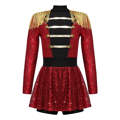 LiiYii Zirkusmeister Kostüm Für Mädchen Dompteurin Body Mit Pailletten Ringmaster Ballettanz Trikot Karneval Halloween Cosplay Rot 122-128 LiiYii Zirkusmeister Kostüm Für Mädchen Dompteurin Body Mit Pailletten Ringmaster Ballettanz Trikot Karneval Halloween Cosplay Rot 122-128 von LiiYii