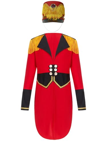 LiiYii Zirkusmoderator Kostüm Für Kinder Löwenbändiger Kostüm Mit Hut Frack Jacke Showman Frack Mantel Mit Quaste Uniform Für Blaskapelle Rot B 134-140 LiiYii Zirkusmoderator Kostüm Für Kinder Löwenbändiger Kostüm Mit Hut Frack Jacke Showman Frack Mantel Mit Quaste Uniform Für Blaskapelle Rot B 134-140 von LiiYii