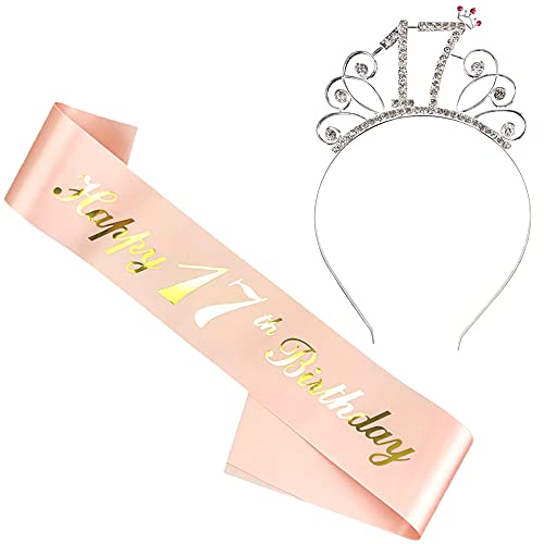 Liitata 17. Geburtstag Schärpe Tiara Set - Happy 17 Birthday - Rose Gold - Mädchen Geburtstag Geschenk - Accessoires von Liitata