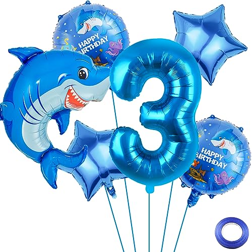 Liitata 3. Hai Geburtstagsparty Deko Hai Geburtstag Luftballon Set Blau Zahl 3 Folienballon Großes Hai Luftballon für Junge Geburtstag Party Motto Party Deko von Liitata