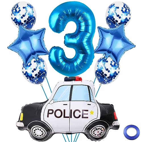 Liitata 3. Polizei Geburtstagsparty Deko Polizei Luftballon Set Blau Zahl 3 Folienballon Großes Polizeiauto Luftballon für Junge Geburtstag Party Motto Party Deko von Liitata