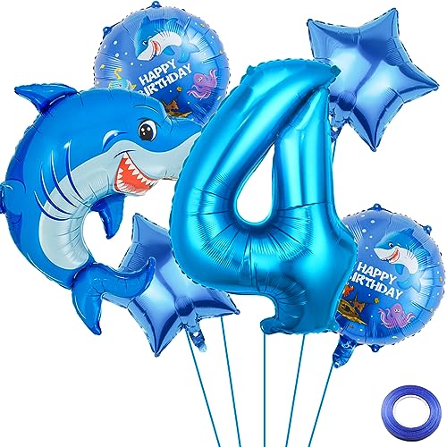 Liitata 4. Hai Geburtstagsparty Deko Hai Geburtstag Luftballon Set Blau Zahl 4 Folienballon Großes Hai Luftballon für Junge Geburtstag Party Motto Party Deko von Liitata