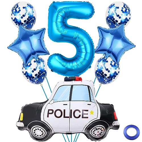 Liitata 5. Polizei Geburtstagsparty Deko Polizei Luftballon Set Blau Zahl 5 Folienballon Großes Polizeiauto Luftballon für Junge Geburtstag Party Motto Party Deko von Liitata