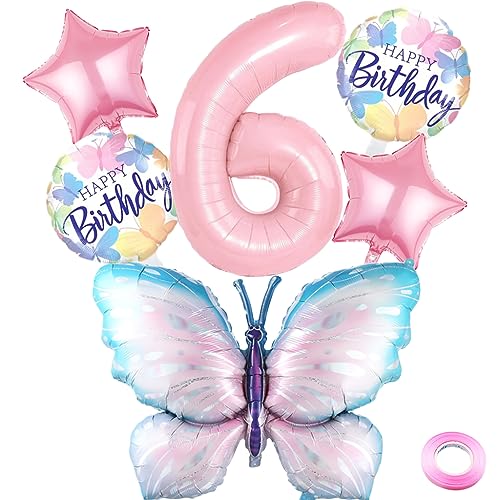 Liitata 6. Schmetterling Geburtstagsdeko Schmetterling Luftballon Set Rosa Zahl 6 Folienballon Große Bunte Schmetterling Luftballon Happy Birthday Butterfly Ballon für Mädchen Geburtstag Party von Liitata