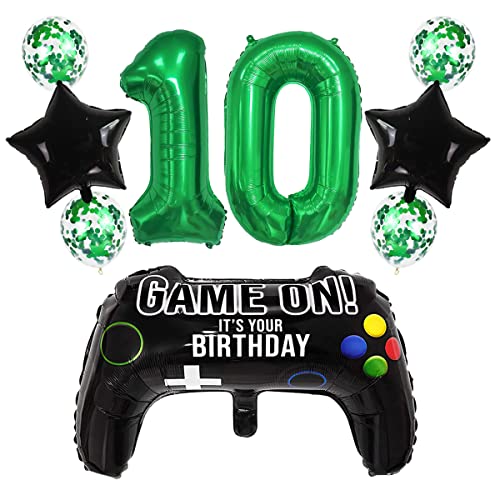 Liitata 10er-Geburtstag Deko Jungen Gamer Party Deko Zahl 10 Folienballon Grün Gamecontroller Luftballon Stern Ballon für Kinder Jungen Geburtstag Motto Party Deko von Liitata