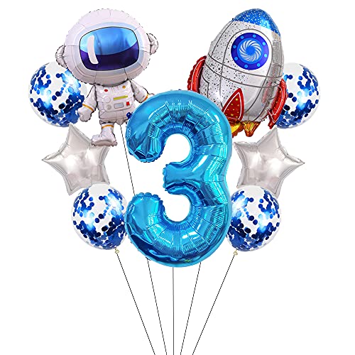 Liitata Weltraum Luftballon Set 3. Kinder Geburtstag Deko Zahl 3 Folienballon Blau Großes Astronaut Raketen Luftballons Stern Ballon Konfetti Luftballons für Junge Geburtstag Party Motto Party Deko von Liitata