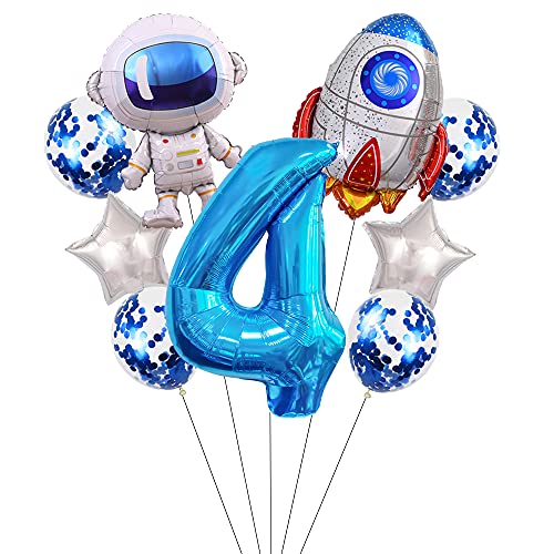 Liitata Weltraum Luftballon Set 4. Kinder Geburtstag Deko Zahl 4 Folienballon Blau Großes Astronaut Raketen Luftballons Stern Ballon Konfetti Luftballons für Junge Geburtstag Party Motto Party Deko von Liitata