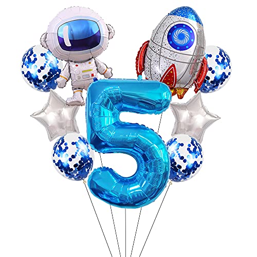 Liitata Weltraum Luftballon Set 5. Kinder Geburtstag Deko Zahl 5 Folienballon Blau Großes Astronaut Raketen Luftballons Stern Ballon Konfetti Luftballons für Junge Geburtstag Party Motto Party Deko von Liitata