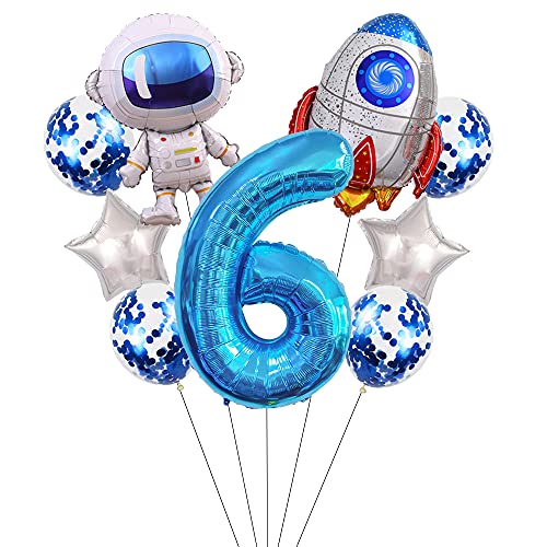 Liitata Weltraum Luftballon Set 6. Kinder Geburtstag Deko Zahl 6 Folienballon Blau Großes Astronaut Raketen Luftballons Stern Ballon Konfetti Luftballons für Junge Geburtstag Party Motto Party Deko von Liitata