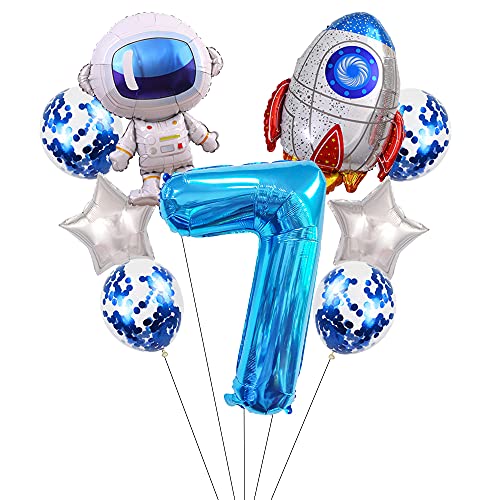 Liitata Weltraum Luftballon Set 7. Kinder Geburtstag Deko Zahl 7 Folienballon Blau Großes Astronaut Raketen Luftballons Stern Ballon Konfetti Luftballons für Junge Geburtstag Party Motto Party Deko von Liitata