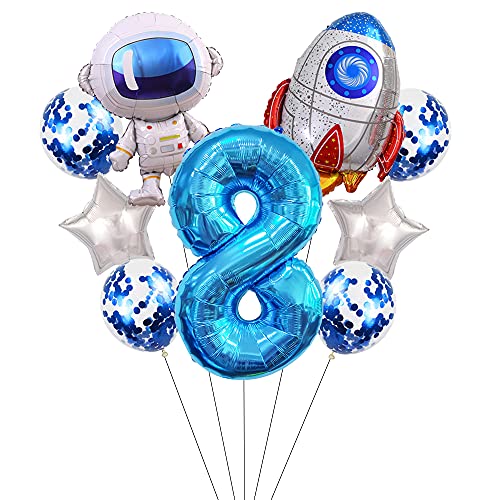 Liitata Weltraum Luftballon Set 8. Kinder Geburtstag Deko Zahl 8 Folienballon Blau Großes Astronaut Raketen Luftballons Stern Ballon Konfetti Luftballons für Junge Geburtstag Party Motto Party Deko von Liitata