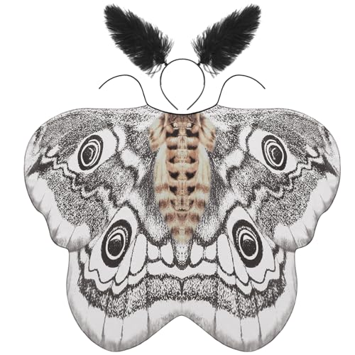 Liitrsh 2 Stück Halloween Motten Schmetterling Kostüm Schmetterling Motten Flügel Mottenumhang Grau Schmetterling Umhang mit Stirnband für Damen, Klassische Farben, about 78 x 50 inches Liitrsh 2 Stück Halloween Motten Schmetterling Kostüm Schmetterling Motten Flügel Mottenumhang Grau Schmetterling Umhang mit Stirnband für Damen, Klassische Farben, about 78 x 50 inches von Liitrsh
