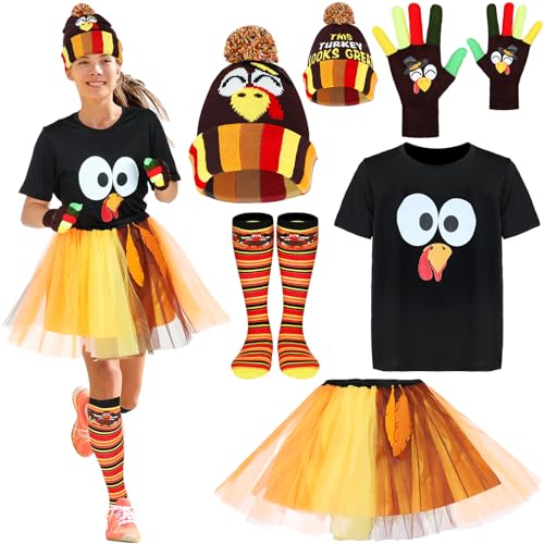 Liitrsh 5-teiliges Thanksgiving-Truthahn-Kostüm-Set, Thanksgiving, Tutus, Türkei, T-Shirt, Trot Hut, Socken für den Urlaub, Größe S von Liitrsh