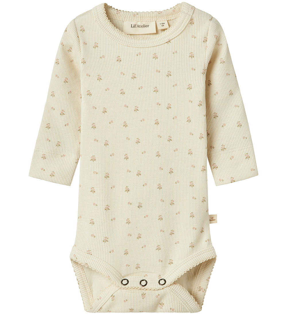 Lil' Atelier Body l/ä - Rib - NbfGago - Turtledove/Flower - Lil Atelier - 1½ Jahre (86) - Body L/Ä von Lil Atelier