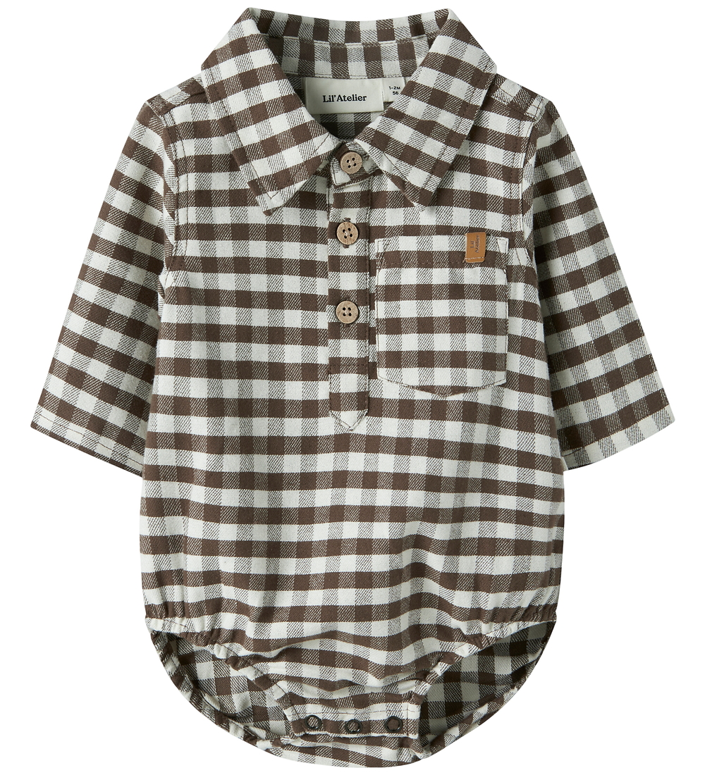 Lil' Atelier Hemdbody l/ä - NbmNoki - Teak m. Karos - Lil Atelier - 68 - Body L/Ä von Lil Atelier