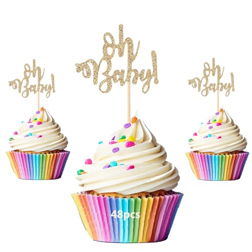LilaLemon Cupcake-Topper mit Aufschrift "Oh Baby", glitzernde Kuchenaufsätze, Babyparty-Dekorationen für Kinder, Jungen oder Mädchen, Geburtstagsparty-Zubehör, 48 Stück LilaLemon Cupcake-Topper mit Aufschrift "Oh Baby", glitzernde Kuchenaufsätze, Babyparty-Dekorationen für Kinder, Jungen oder Mädchen, Geburtstagsparty-Zubehör, 48 Stück von LilaLemon
