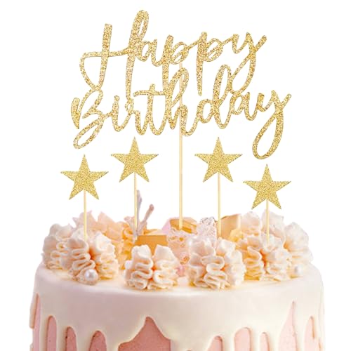 Lilbitty 1pcs Alles Gute zum Geburtstagstorte und 4 Sterne Toper Glitter alles Gute zum Geburtstag Kuchen Picke für Feiern alles Gute zum Geburtstag Jubiläum Party von Lilbitty