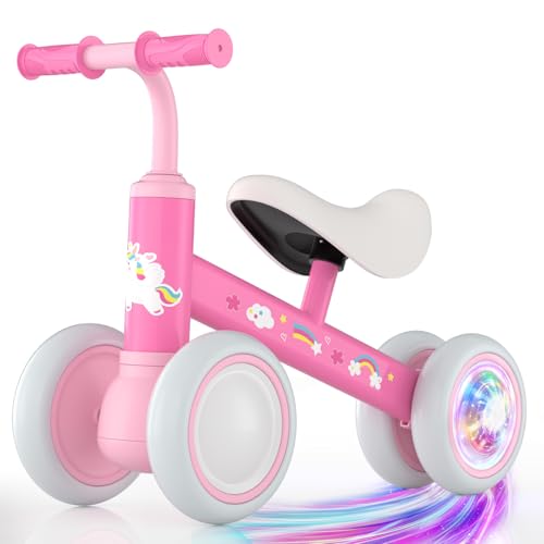 Lilian&Gema Laufrad ab 1 Jahr, Laufrad Buntes Beleuchtete Räder, Licht Laufrad Kinder Lenkrad und Sattel Höhenverstellbar, Modernes Design Laufräder, Balance Bike für 12-24 Monate, Kinder Laufrad Rosa von Lilian&Gema