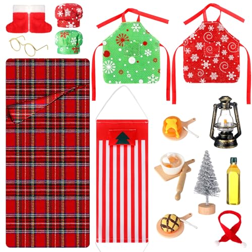 Liliful 22-teiliges Mini-Elfen-Puppen-Bäcker-Outfit-Set, Elfenzubehör, inklusive Schürze, Hüte, Nudelholz, Eierkeks-Tablett, Rührschüssel, Schlafsack, Brille, Schal, Hängematte, Schuhe für kleine von Liliful