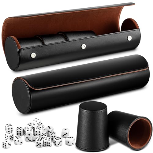 Liliful Das 2er-Set schwarze Leder-Würfelbecher beinhaltet 5 Lederwürfelbecher, 25 Würfel und 1 Leder-Aufbewahrungsbox mit Magnetverschluss für jedes Set, Liars Würfelspiel, Geschenk für Craps Liliful Das 2er-Set schwarze Leder-Würfelbecher beinhaltet 5 Lederwürfelbecher, 25 Würfel und 1 Leder-Aufbewahrungsbox mit Magnetverschluss für jedes Set, Liars Würfelspiel, Geschenk für Craps von Liliful
