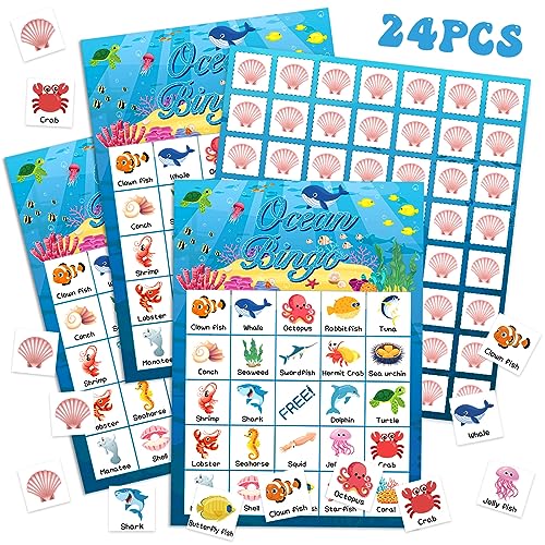 Liliful Ozean-Tier-Bingo-Spielkarten für Kinder, 24 Meeres-Bingo-Karten, Ozean-Themen-Spiel für unter dem Meer, Partyzubehör, Kinderparty, Schule, Klassenzimmer Liliful Ozean-Tier-Bingo-Spielkarten für Kinder, 24 Meeres-Bingo-Karten, Ozean-Themen-Spiel für unter dem Meer, Partyzubehör, Kinderparty, Schule, Klassenzimmer von Liliful