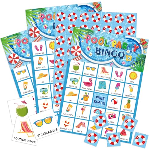 Liliful Pool-Party-Bingo-Spiele, 24 Spieler, Sommer-Bingo-Karten, Strand-Party-Spiele für Jungen, Mädchen, Erwachsene, Familie, Klassenzimmer, Aktivitäten, hawaiianische tropische Partyzubehör, 35 Liliful Pool-Party-Bingo-Spiele, 24 Spieler, Sommer-Bingo-Karten, Strand-Party-Spiele für Jungen, Mädchen, Erwachsene, Familie, Klassenzimmer, Aktivitäten, hawaiianische tropische Partyzubehör, 35 von Liliful