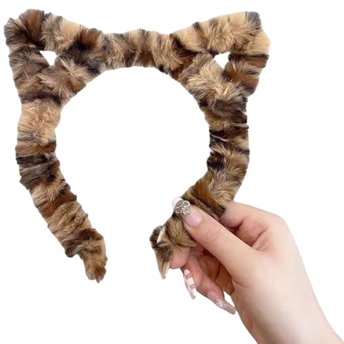 Lilinzhi Haarband, Kätzchenohren, Leopardenmuster, pelziger Plüsch für Halloween, Cosplay, Make-up, Waschen, Gesicht, Bühne, Spielen, Haarreif, Plüsch-Kopfbedeckung von Lilinzhi