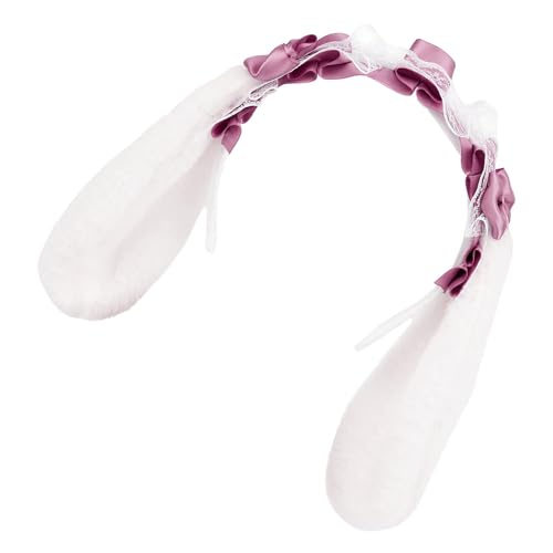 Lilinzhi Hübsches Hasenohr-Haarband für Damen und Mädchen, Party-Haarband, 2000er-Jahre, Spitzen-Fliege, Halloween-Thema, Kopfbedeckung, pelzige Ohren von Lilinzhi