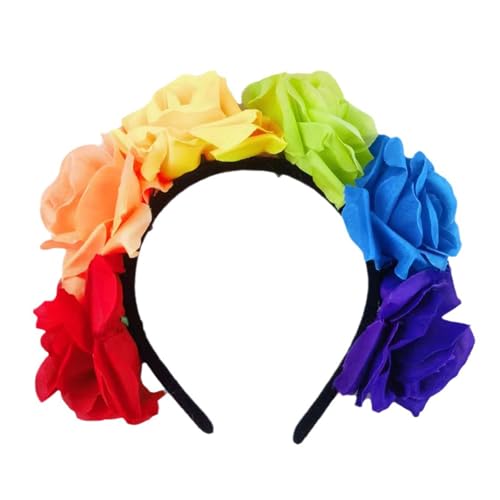 Rosen-Regenbogen-Kranz, Kostüm-Haarreif für LGBTQ+, buntes Blumen-Haarstyling für Live-Show, Stirnband, Karneval, Blumenkrone Rosen-Regenbogen-Kranz, Kostüm-Haarreif für LGBTQ+, buntes Blumen-Haarstyling für Live-Show, Stirnband, Karneval, Blumenkrone von Lilinzhi