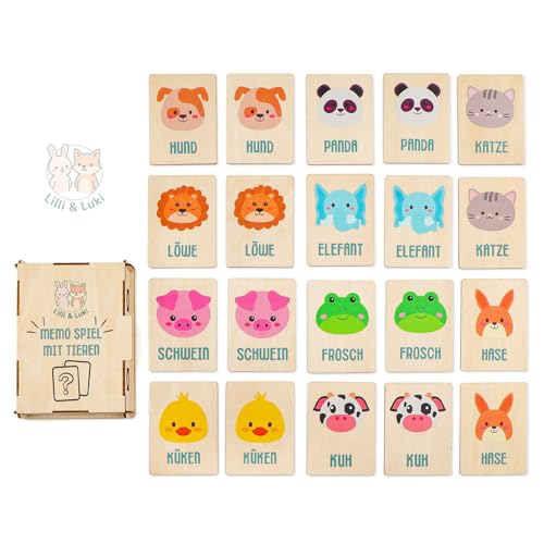 Lilli&Luki® Spielzeug ab 2 Jahre [20 Karten] Montessori | Kinderspielzeug | Holz | Geschenk | Lernspiele | Memo | Mädchen | Junge | Holzspielzeug | Spielsachen | Geschenkideen | Lernspielzeug | Kind von Lilli&Luki