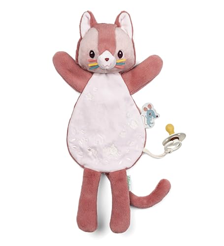 LILLIPUTIENS Jeanne Le Chat 83613 Kuscheltier, Handpuppe, phosphoreszierend, Schnullerkette, Rosa, 19 cm, ab der Geburt von Lilliputiens