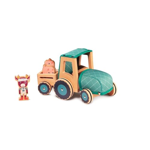 Lilliputiens 83233 Holz Spielset Bauernhof Traktor mit Anhänger Rosalie Kuh 14x25x14 cm von Lilliputiens