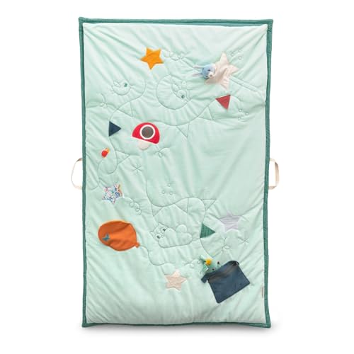 Lilliputiens - Spielmatte & Schlafsack - 2-in-1-Tagesdecke Joe der Drache für Babys - Sensorische Spielmatte und kuscheliger Schlafsack - Interaktive Aktivitäten, leuchtende Sterne - 83463 von Lilliputiens