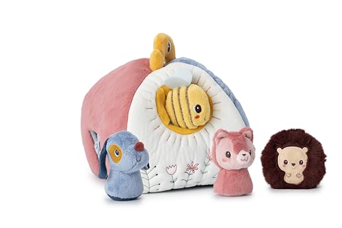 Lilliputiens - Stoff-Aktivitätshaus mit 4 Zubehörteilen für Babys - Lernspielzeug mit 4 Rasseln - 4 Sounds - Spiel mit Verstecken und Manipulation - 23cm hoch - Ab 9 Monate. von Lilliputiens