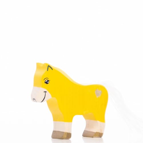 Lilu® Einhorn Pony Fohlen mit leuchtendem Herz, Mähne und Schweif, Fabelwelt Holztiere handbemalt, Holzspielzeug aus FSC®-Holz, EN71 und DEKRA Zertifiziert Spielfigur für Kinder (Gelb) von Lilu