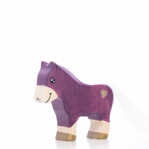 Lilu® Einhorn Pony Fohlen mit leuchtendem Herz, Mähne und Schweif, Fabelwelt Holztiere handbemalt, Holzspielzeug aus FSC®-Holz, EN71 und DEKRA Zertifiziert Spielfigur für Kinder (Lila) von Lilu