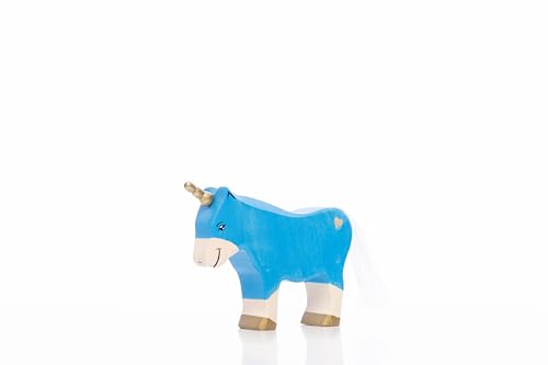 Lilu® Einhorn Pony Hengst mit leuchtendem Herz, Mähne und Schweif, Fabelwelt Holztiere handbemalt, Holzspielzeug aus FSC®-Holz, EN71 und DEKRA Zertifiziert Spielfigur für Kinder (Blau) von Lilu