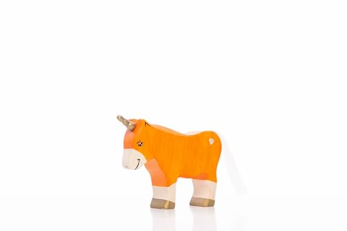Lilu® Einhorn Pony Hengst mit leuchtendem Herz, Mähne und Schweif, Fabelwelt Holztiere handbemalt, Holzspielzeug aus FSC®-Holz, EN71 und DEKRA Zertifiziert Spielfigur für Kinder (Orange) von Lilu